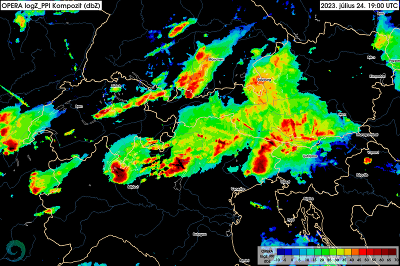 1. ábra Szupercellák Észak-Olaszország felett az európai radar kompozit képek alapján