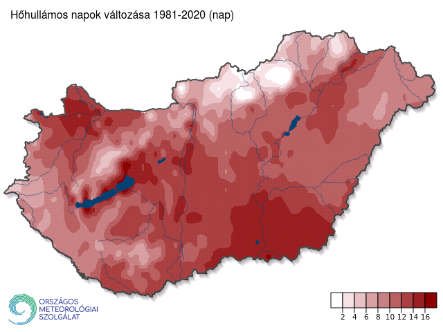 A hőhullámos napok számának változása