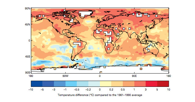Globális ötéves átlag hőmérsékleti anomáliák