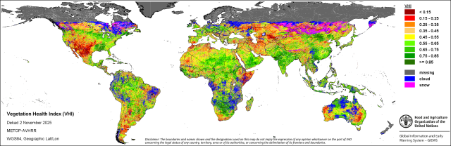 2025. novemberi nemzetközi agrometeorológiai helyzetkép